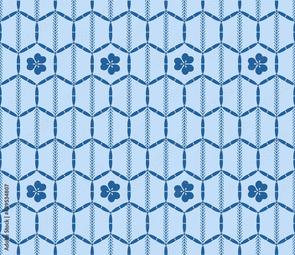 Fototapeta premium Japanese Hexagon Flower Bud Vector Seamless Pattern