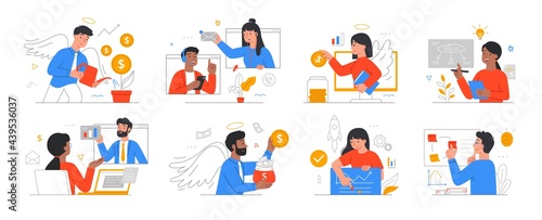 Template with business people, men and women