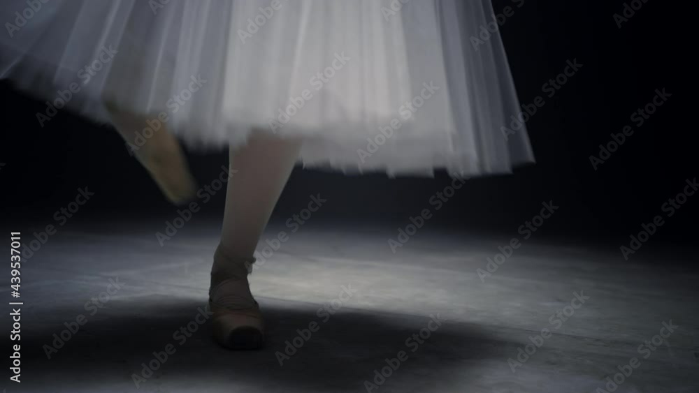 Ballerina legs dancing on tiptoe. Ballet dancer feet performing in pointe shoes. Ballerina legs dancing on tiptoe. Ballet dancer feet performing in pointe shoes.
