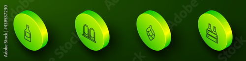 Set Isometric line Beer bottle, brewing process, Hop and Pack of beer bottles icon. Vector