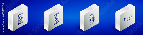 Set Isometric line Beer can, , Glass of beer and Sausage icon. Vector