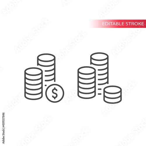 Dollar coin stack line vector icon. Outline, editable stroke.