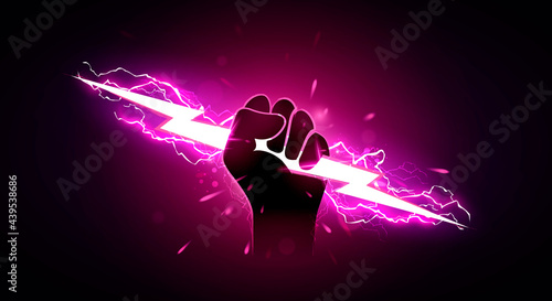 Vector Illustration Hand Holding Pink Lightning