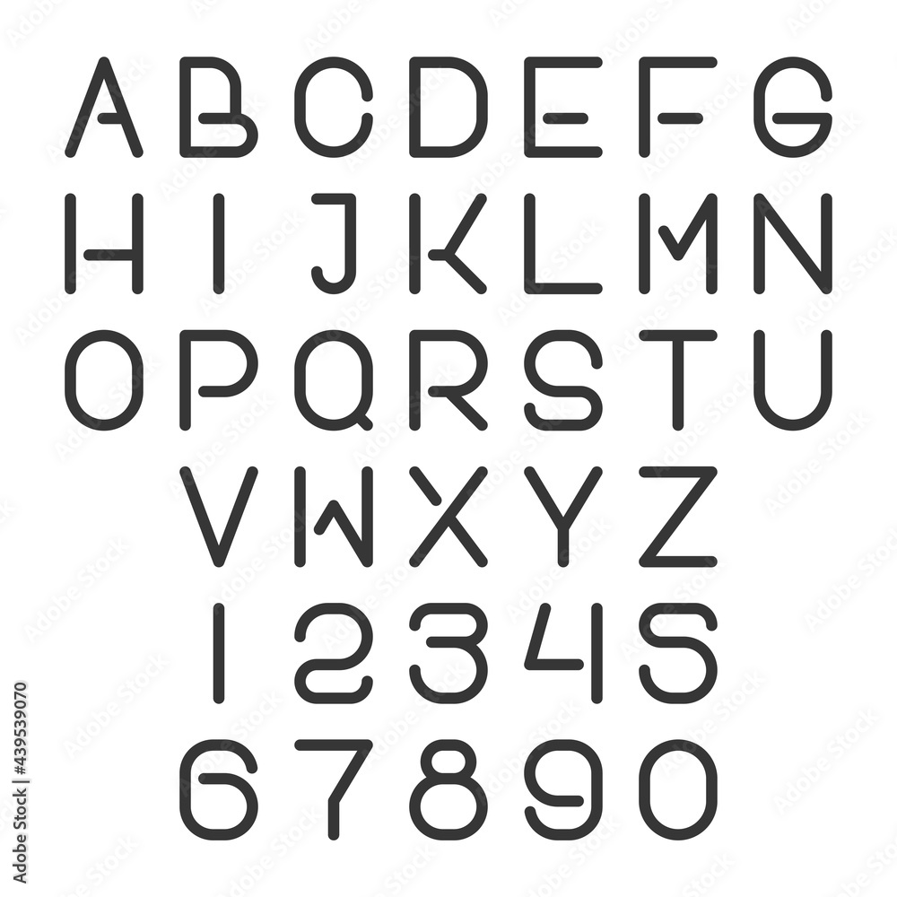 Futuristic Alphabet Font. Thin ABC Letters and Numbers. Vector
