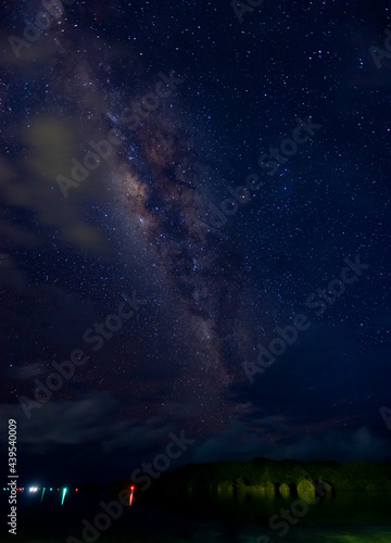 Milky Way night universe above tropical islands and water