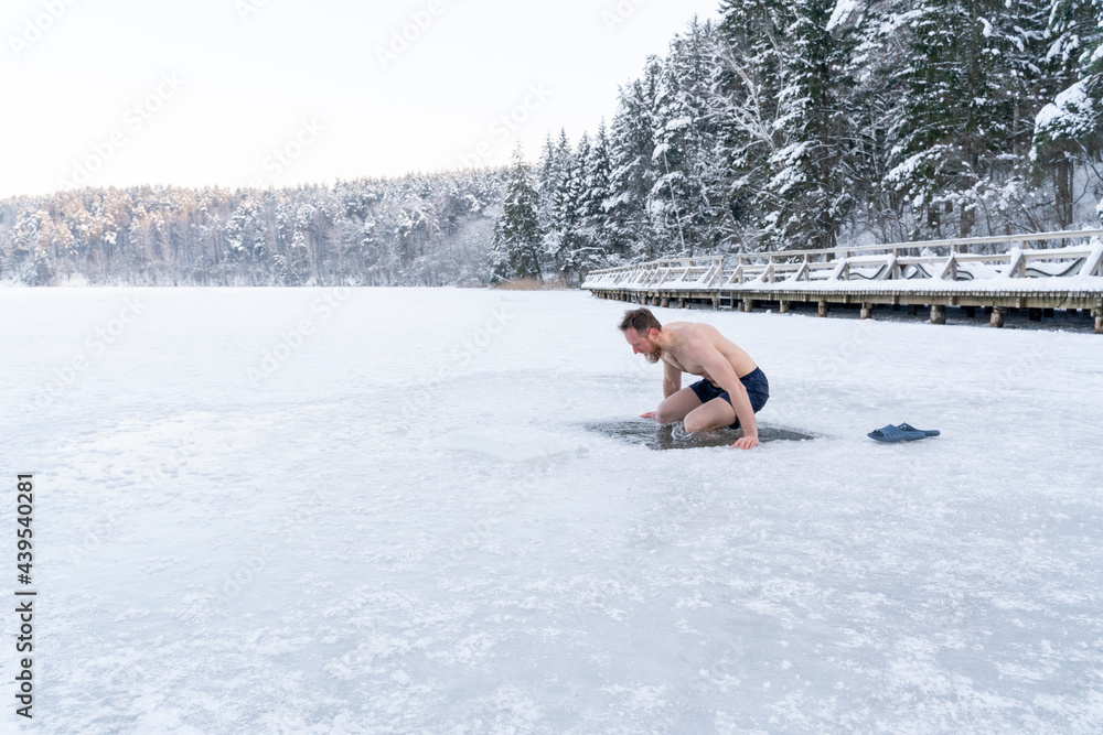 Man Entering In Ice-Hole Man Entering In Ice-Hole
