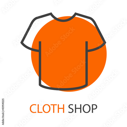 Logotipo con texto Cloth Shop con camiseta con lineas en circulo en color naranja y gris