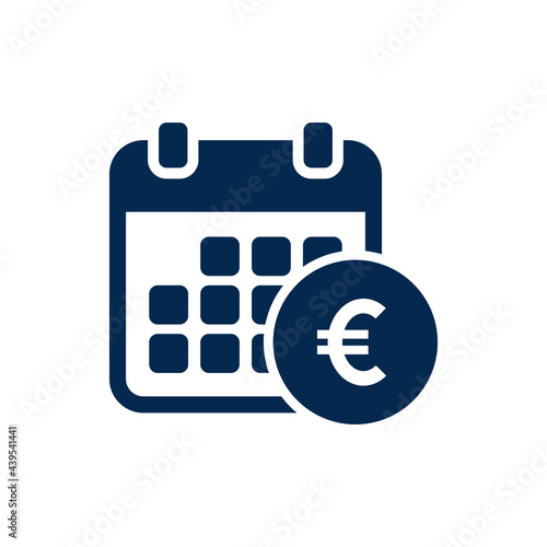 Payment schedule icon flat style. Euro sign with calendar isolated on white background. Vector illustration