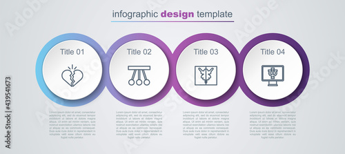 Set line Broken heart or divorce, Pendulum, Rorschach test and Psychologist online. Business infographic template. Vector