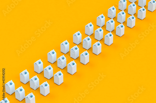 blue packaging containers on orange background arranged horizontally photo