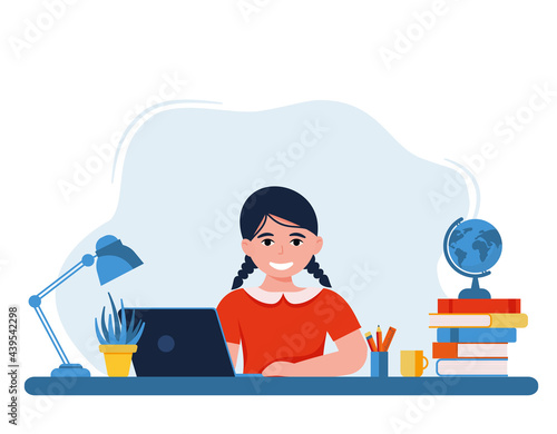 Vector illustration of online learning school kids