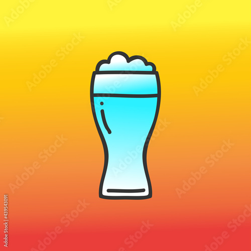 blue glass cocktail in an elegant cup. continuous line drawing doodle minimalist design. isolated on orange background