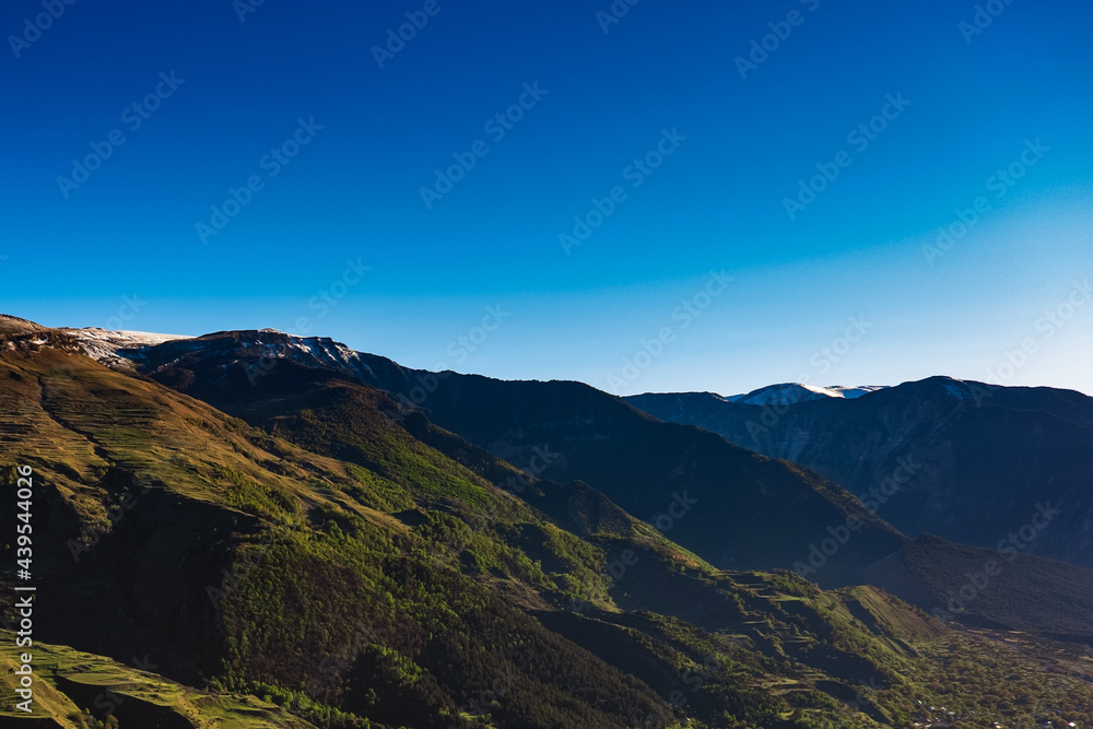 Naklejka premium Exciting and alluring expanses of Russia. The beauty of the Caucasian landscapes, mountains, lakes, rivers and plains.