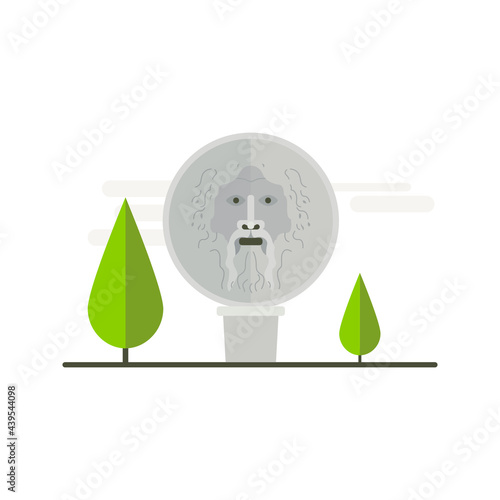 Cartoon symbols of Italy. Popular tourist architectural object: The Mouth of Truth, Rome.