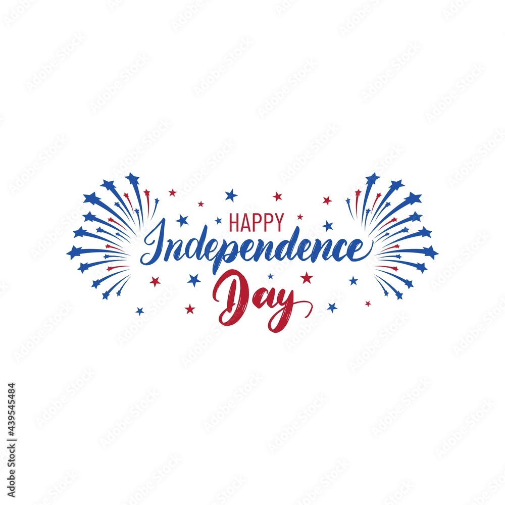 Obraz premium Vector Fourth of July hand lettering with fireworks. Happy Independence Day of United States of America