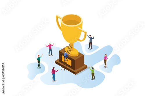 win together in business concept with modern flat isometric style