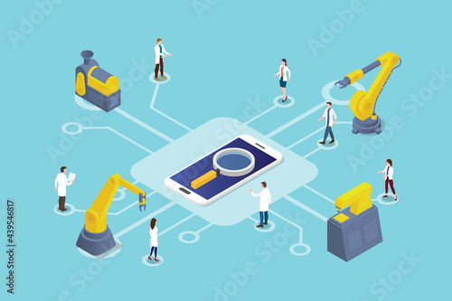 smartphone research technology concept with modern flat isometric style
