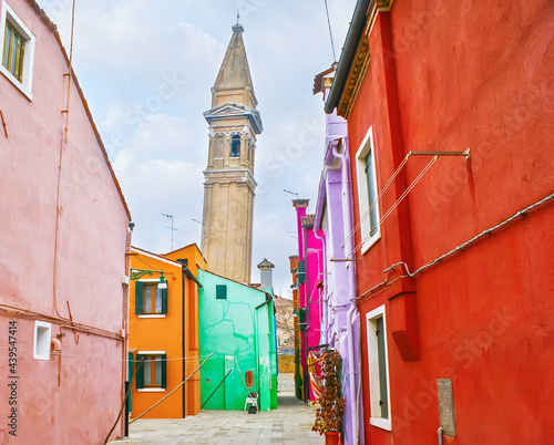 The leaning campanile of San Martino church, Burano, Venice, Italy photo