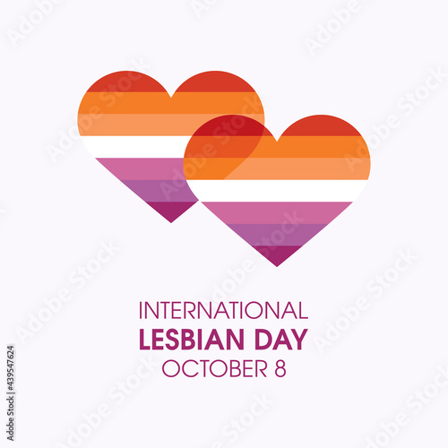 International Lesbian Day vector. Lesbian flag in heart shape icon vector. Two lesbian connected hearts vector. Lesbian Day Poster, October 8. Important day