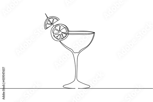 Continuous one line of alcoholic or non alcoholic cocktail in silhouette on a white background. Linear stylized.Minimalist.