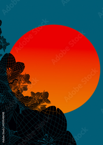 Illustration of flowers against a giant sun photo