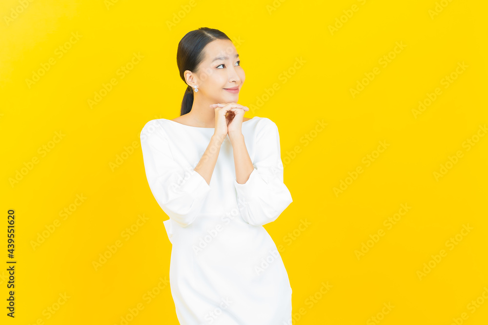 Portrait beautiful young asian woman smile with action Portrait beautiful young asian woman smile with action