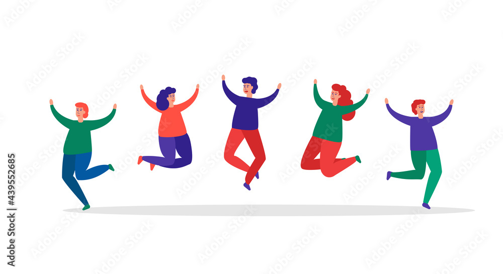 Bouncing flat joyful characters Bouncing flat joyful characters