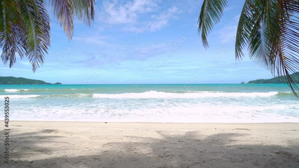 15 June 2021. PHUKET THAILAND. No People on landscape Beach sea in summer. Palm tree on beach. Nature Video 4K High Quality UHD. 15 June 2021. PHUKET THAILAND. No People on landscape Beach sea in summer. Palm tree on beach. Nature Video 4K High Quality UHD.