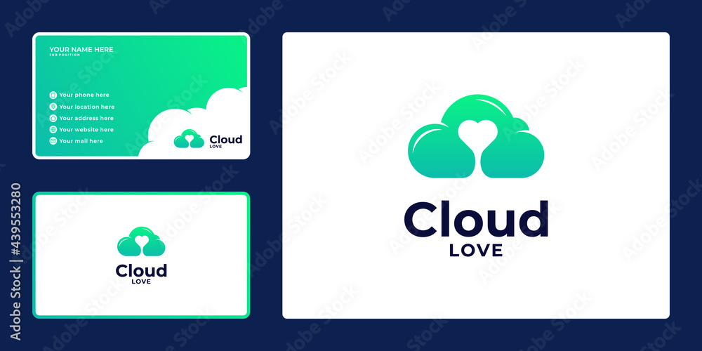 cloud logo, design and business card with heart concept,