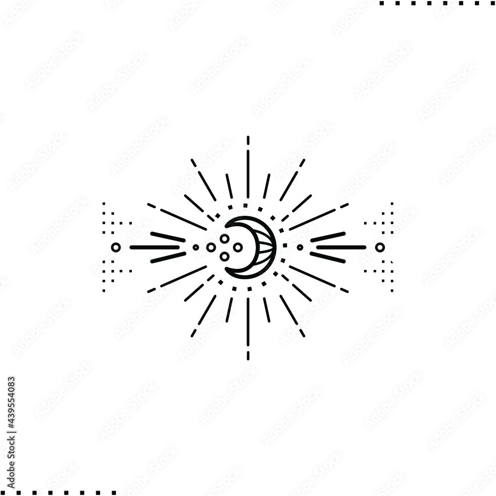 Obraz premium Bohemian linear logo and symbol of moon in outline