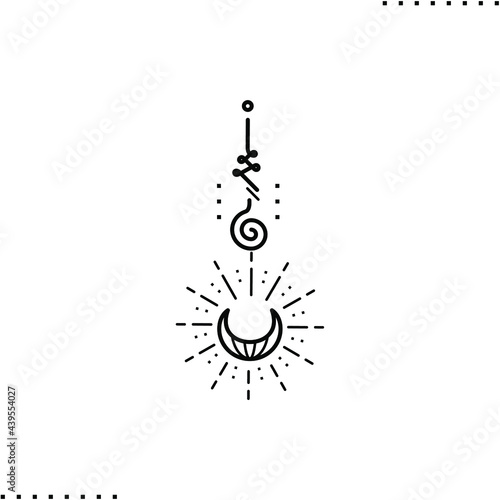 Bohemian linear logo and symbol of moon in outline