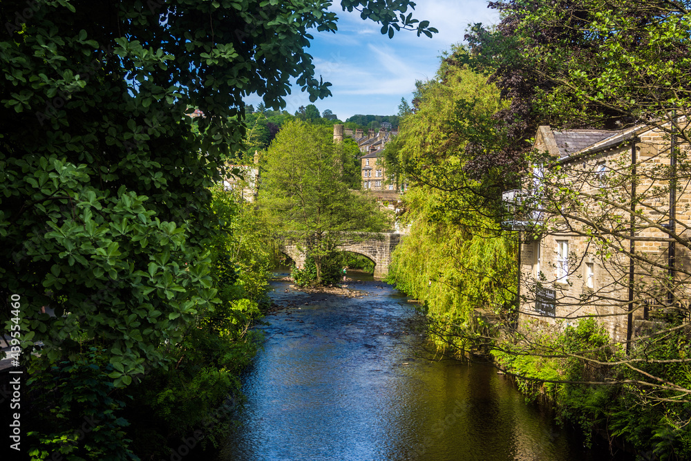 River Calder at Hebden Bridge, West Yorkshire, UIK.