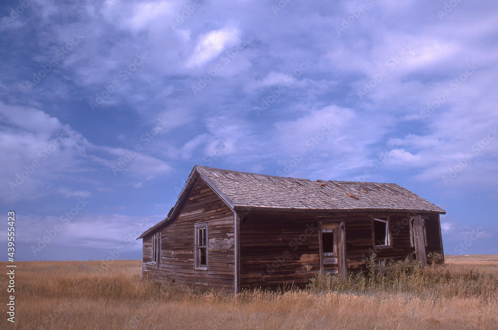 abandoned homestead in North Dakota prairies, horizontal abandoned homestead in North Dakota prairies, horizontal