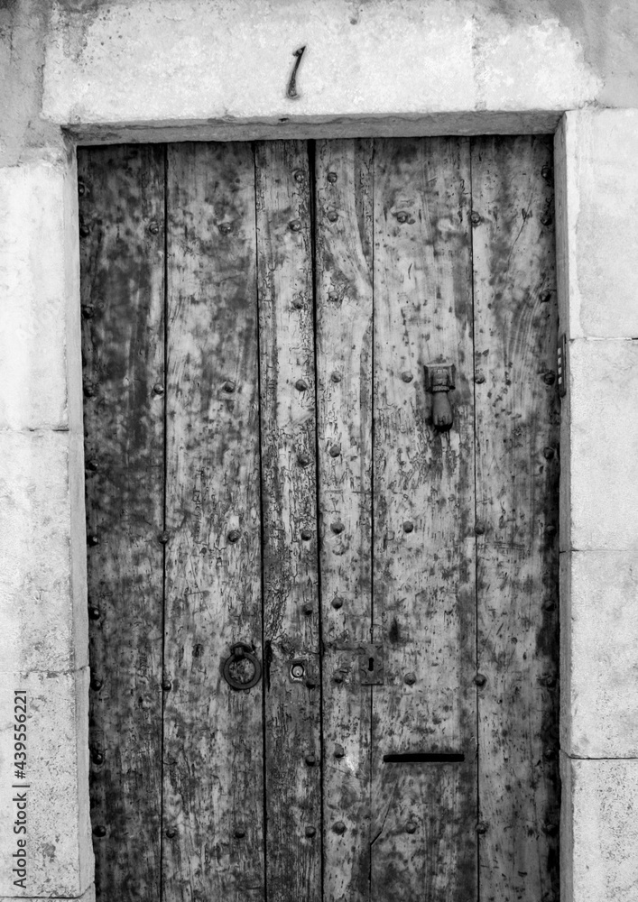 old wooden door with handle