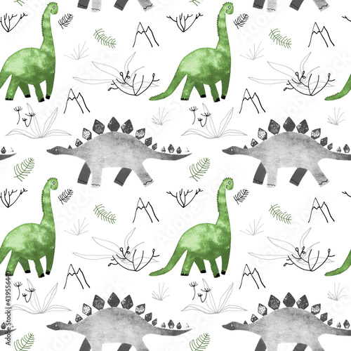 Seamless pattern with dinosaurs on white background