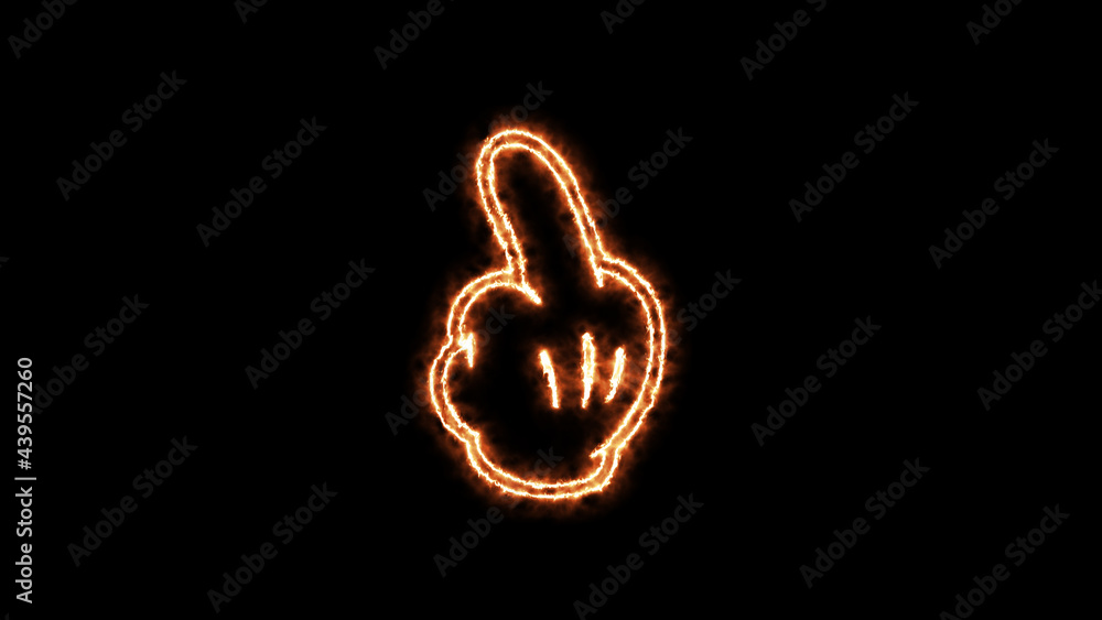 Fuck you, rude sign, fuck off, provocation gesture hot firelight glowing on black background. Symbol obscene fuck you by fire lights. Royalty high-quality free stock of hand, middle finger Fuck you, rude sign, fuck off, provocation gesture hot firelight glowing on black background. Symbol obscene fuck you by fire lights. Royalty high-quality free stock of hand, middle finger