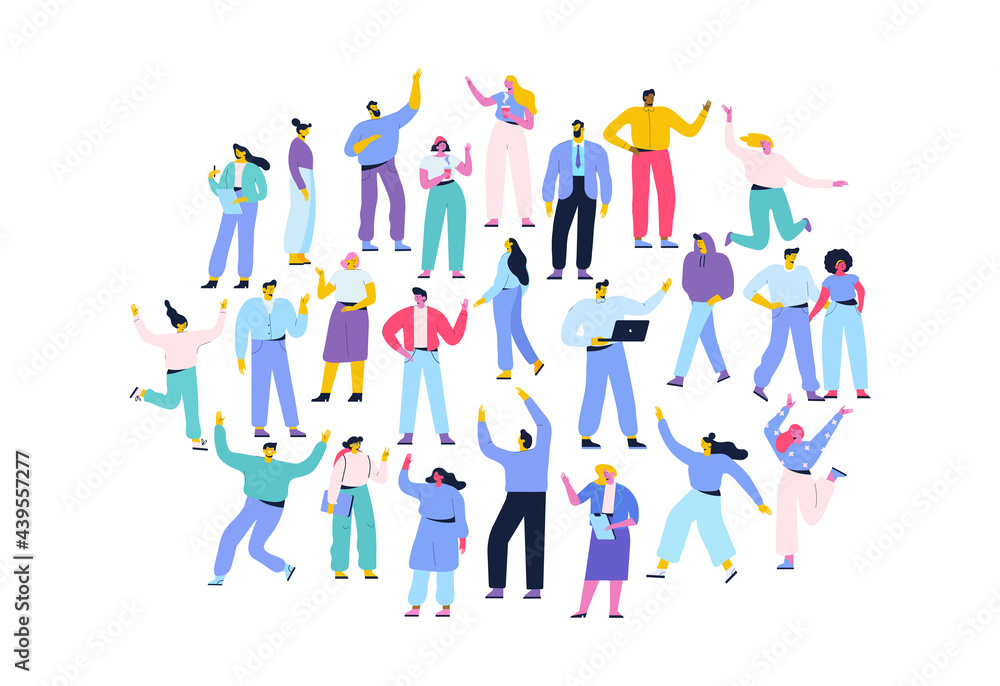 Crowd. Different People vector set. Collection of cartoon men and women isolated on white background. Colorful vector illustration in flat cartoon style.