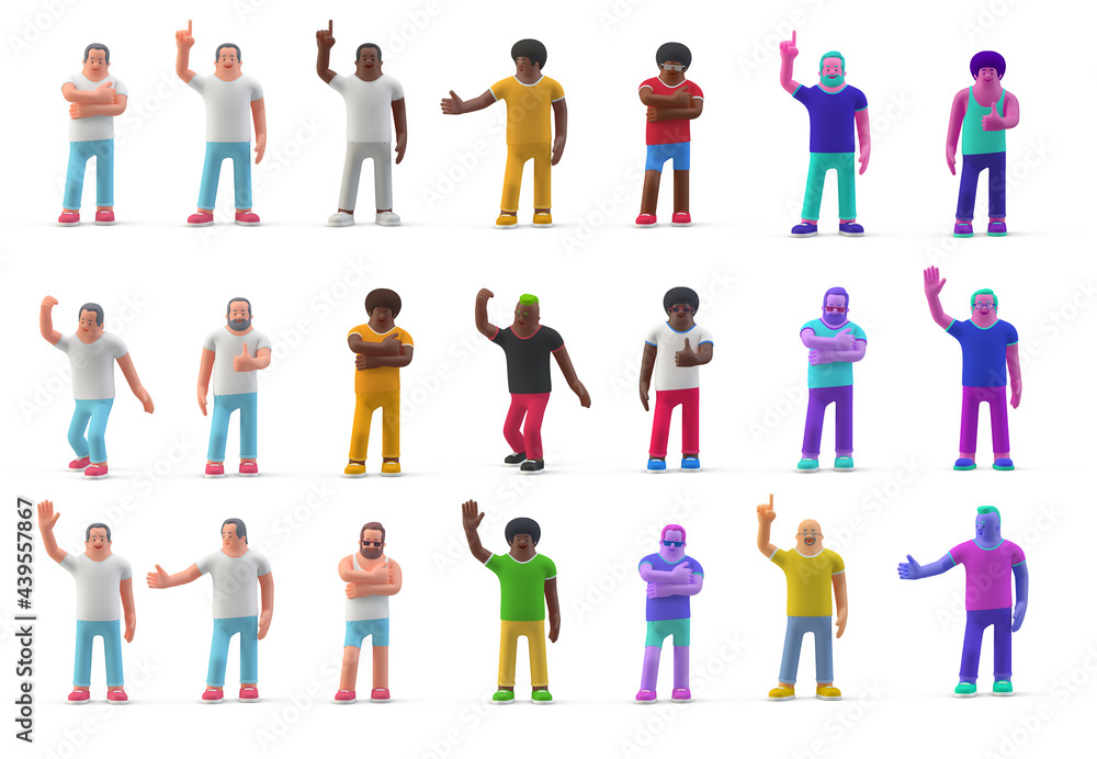 3D People standing in different Poses. Men Group set 3D illustration