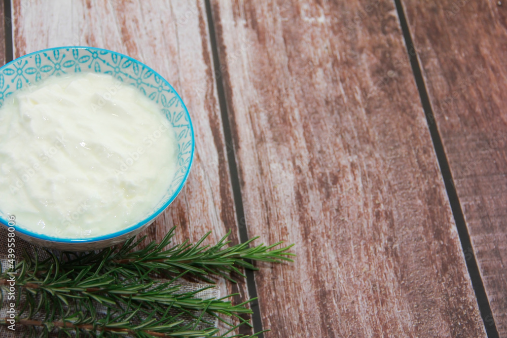 natural milk yogurt in a decorative plate natural milk yogurt in a decorative plate