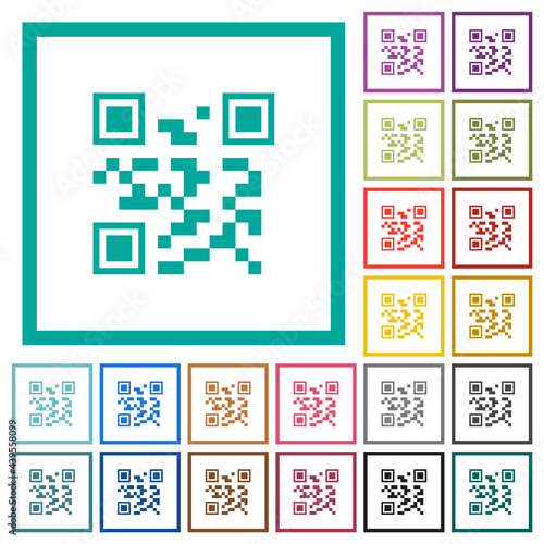 QR code flat color icons with quadrant frames
