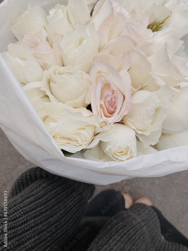 Bouquet of gentle white and light pink roses Bouquet of gentle white and light pink roses