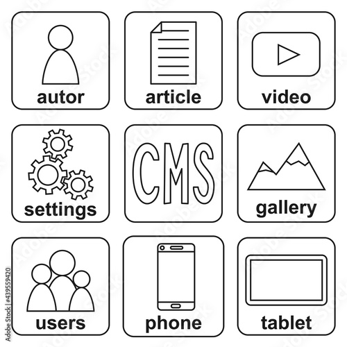 Black and white multiplatform cms elements infographic