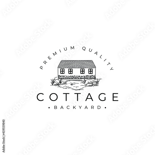House Cottage Back Yard Drawing Logo Vector Illustration Template Icon