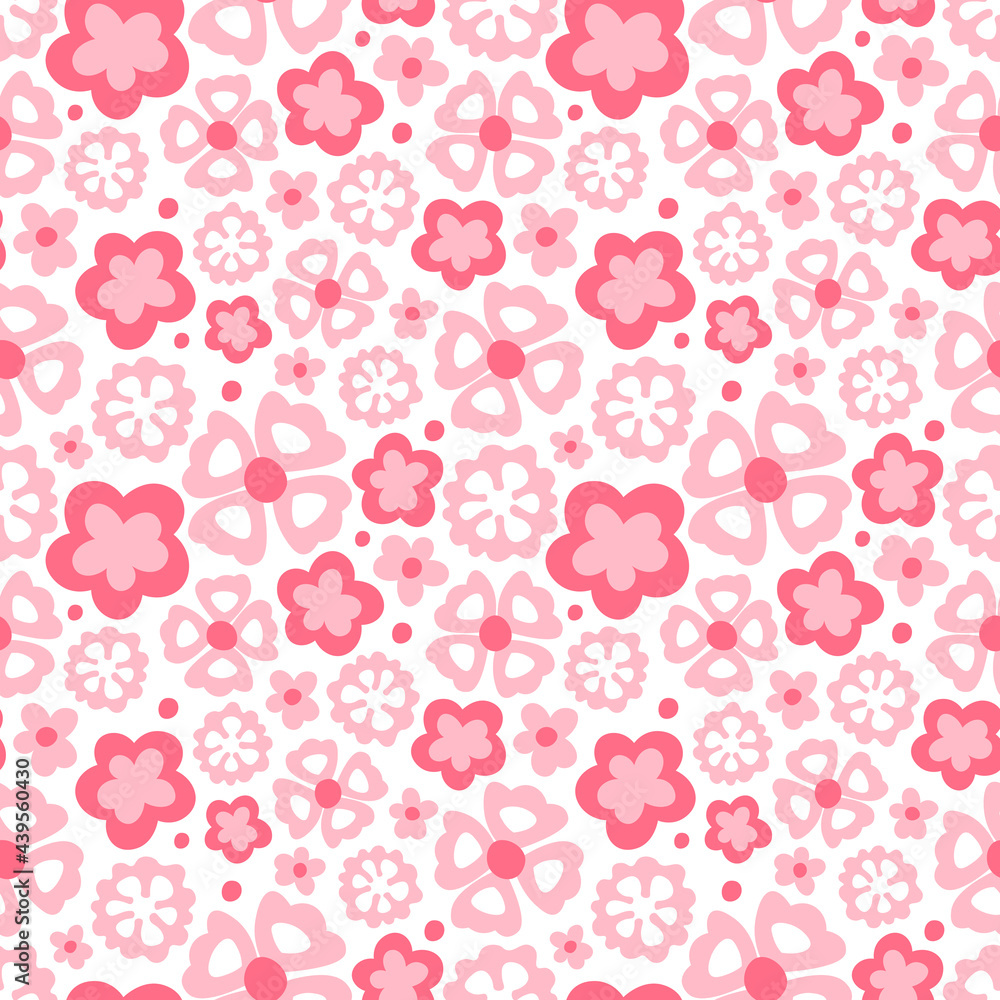Flowers cute pink seamless pattern on white background Flowers cute pink seamless pattern on white background