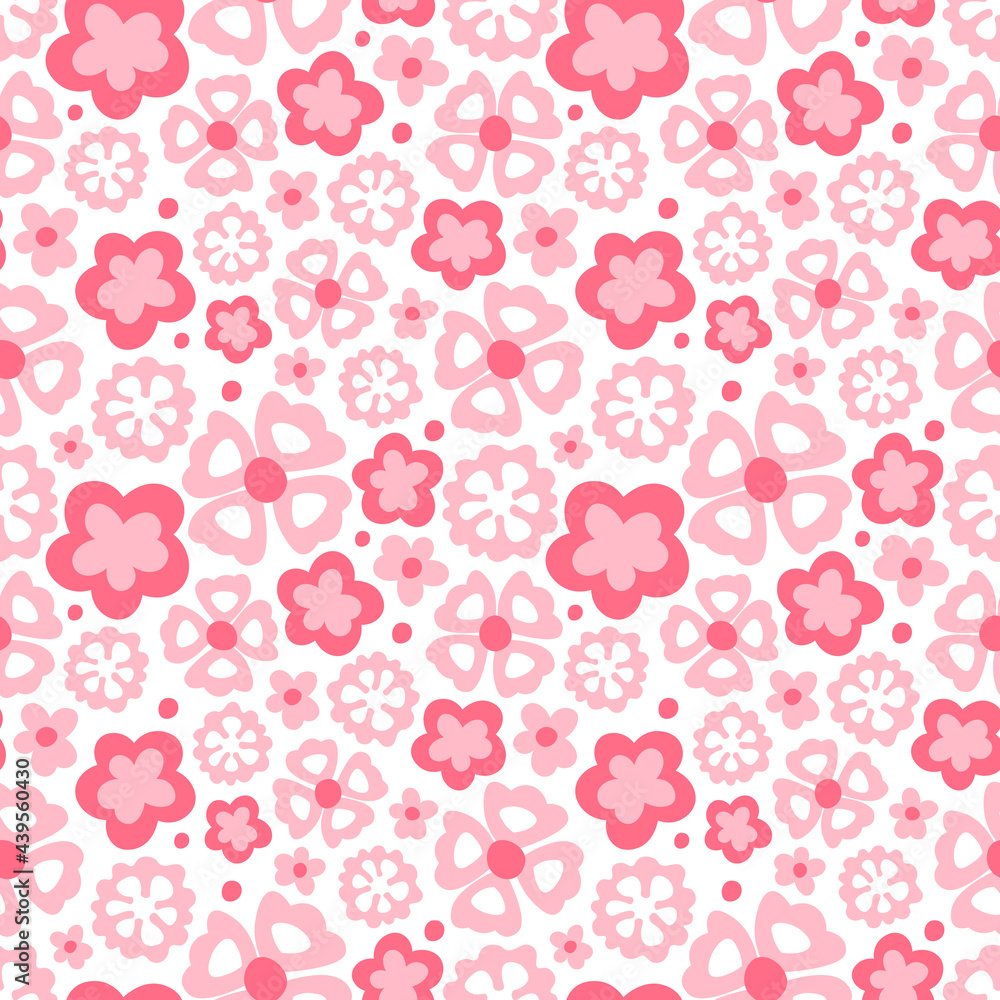 Flowers cute pink seamless pattern on white background