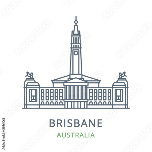 Brisbane city, Australia. Line icon of the famous and largest city in New Queensland. Outline icon for web, mobile, and infographics. Landmark and famous building. Vector illustration, white isolated