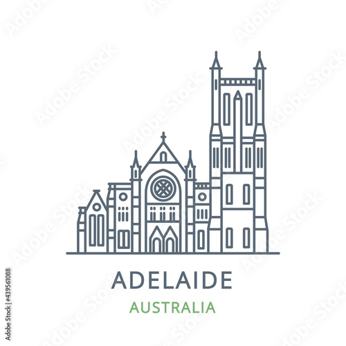 Adelaide city, Australia. Line icon of the famous and largest city in South Australia. Outline icon for web, mobile, and infographics. Landmark and famous building. Vector illustration, white isolated
