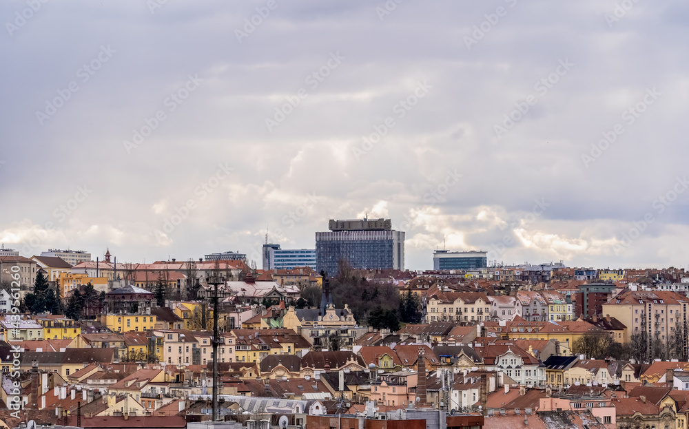 Prague cityscape of the district of Nusle, shot from the park Grebovka - Czechia