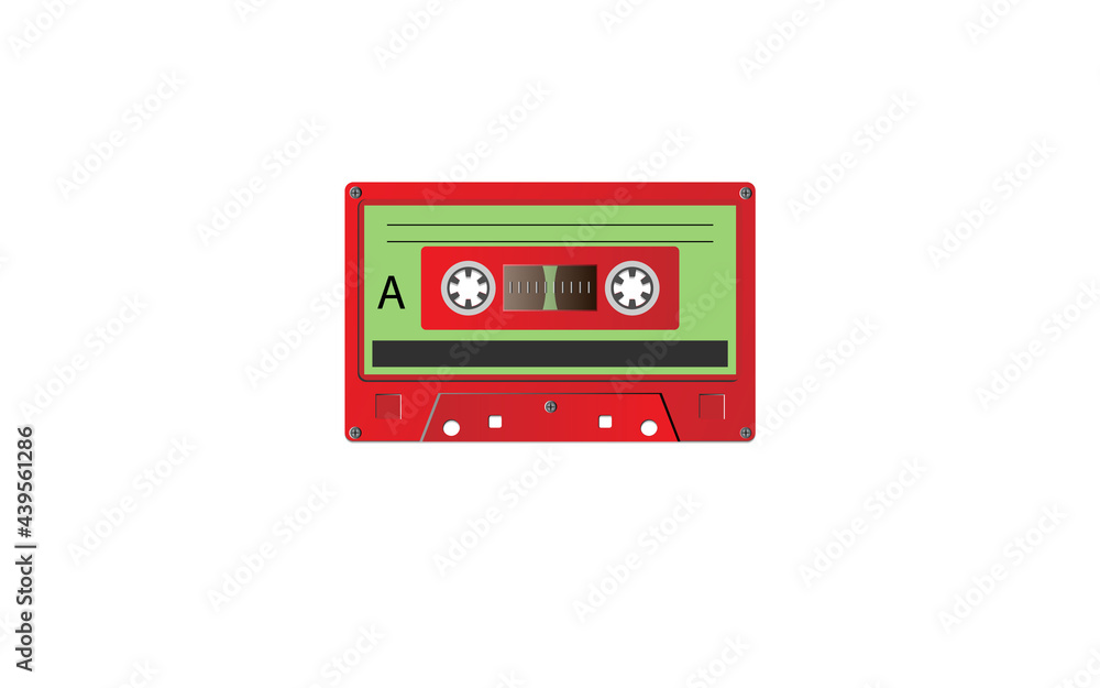 Fototapeta premium Cassette tape. Audio cassette tape isolated, red and Green colors.Vector illustration. 