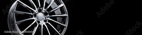 an alloy wheel banner fragment on a black background. mockup for the panorama site header